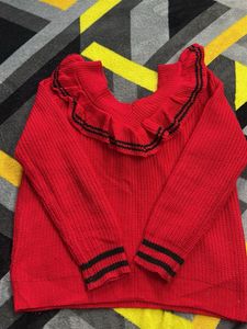 Red Ruffle Trim Sweater