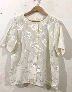 Flower Printed Off White Half Sleeves Shirt