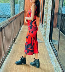 Red & Black Midi Dress