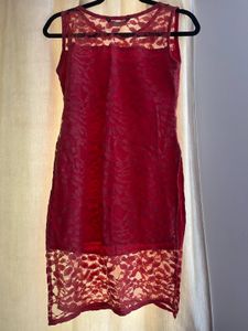Peach Lace Netted Kurta