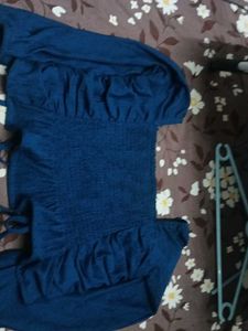 Blue Ruched Crop Top