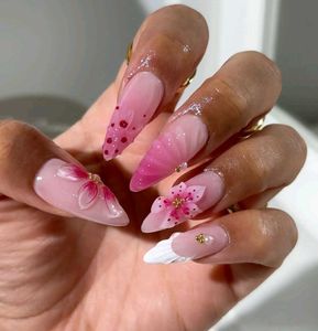 Pink 3D Flower Ombre  Summer Press On Nails