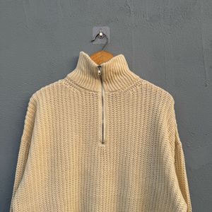 Beige Knit 1/4 Zip Sweater