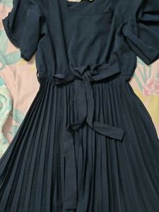 Navy Pleated Midi Dress for women
