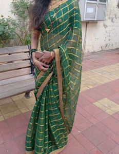 Green &amp; Gold Embellished Saree