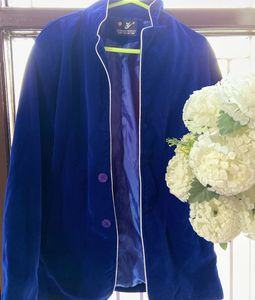 Navy Blue Velvet Coat Casual Regular Wear