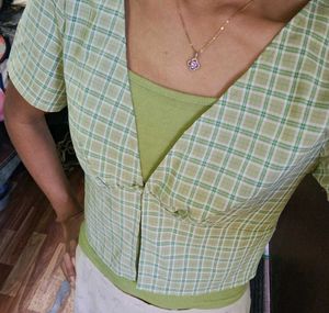 Green Plaid Crop Top with inner