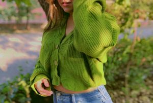 Green Cropped Knit Sweater