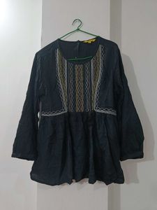 Embroidered Black Tunic Top