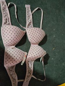Pink Heart Print Bra
