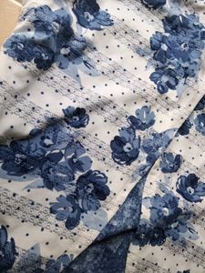 White With Navy Blue Floral Top Or Tunic