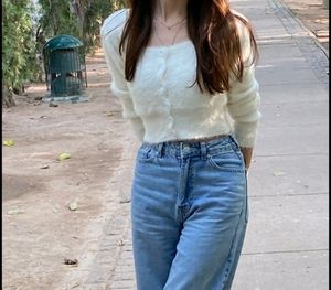 White Square Neck Korean Top