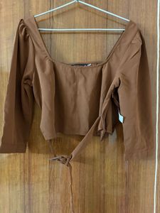 Brown Belted Crop Top