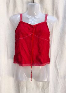3681. Red Lace Trim Cami Top