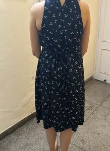 Blue Color  Dress With Light Vlue Flowers On It