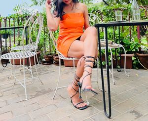 Orange Faux Leather Mini Dress
