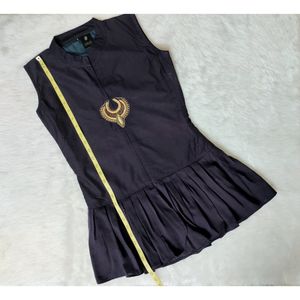 Elegance in Earth Tones Long Dark Brown Peplum Top