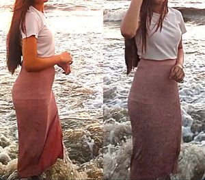 women pencil skirt with side slit