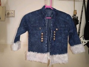 Denim Jacket with Fur Trim