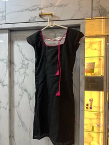 Black Embroidered Stitched Kurta
