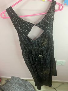 Tiny Golden Polka Dot Backless Black Dress