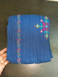 Branded Cotton Blue Embroidered Dress