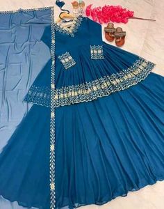 Elegant Blue Embroidered Dress
