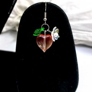 Handmade Orange Heart Earrings with Flower &amp; Leaf