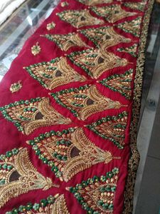 Elegant Embroidered Red &amp; Gold Saree