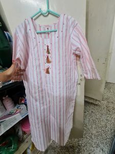 Striped Pink Kurta with Tassels