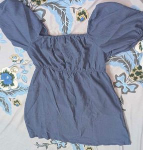 Blue Puff Sleeve Dress