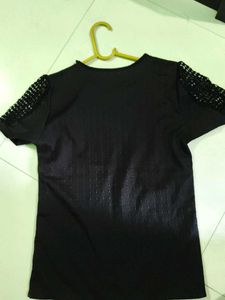 Black Crochet Sleeve Top
