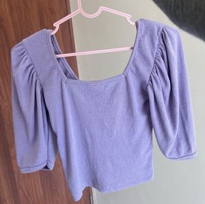Lavender Rib Puff Sleeve Top