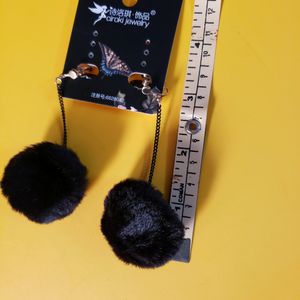 Black Pom Pom Earrings