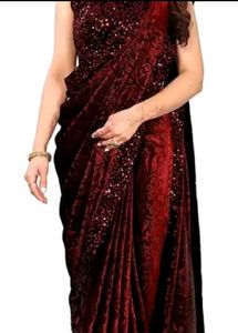 Lycra Saree With Velvet Blouse Material