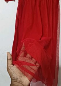 Red Mesh Midi Dress