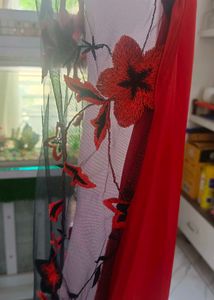 Red Floral slip night dress with satin rob