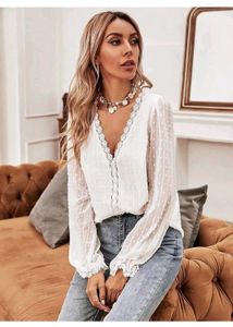 Shein White Lace Shirt Blouse Top Size L