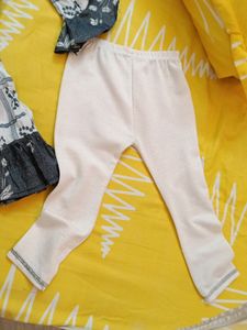 Grey and White Frock With Jacket Plus Leggings