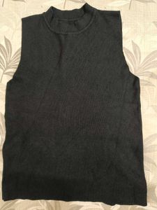 Black Ribbed Sleeveless Tank With Turtle neck
