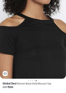 Global Desi Women Black Solid Cold Shoulder Top