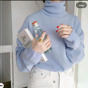 New With Tag Korean Blue Crop Baggy High neck