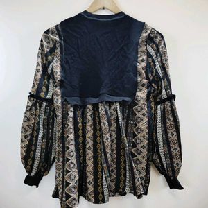 Patterned Button-Front Blouse