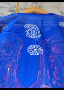 NEW Blue chikan Embroidered Kurta XL