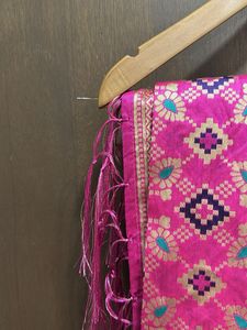 Vibrant Pink Banarasi-Inspired Dupatta with Geomet