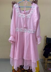 Beautiful Pink Chiffon Kurta With Beads Embroidery