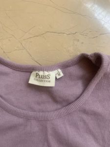 Purple Knit Crop Top with Lettuce Hem