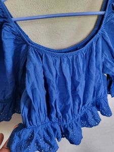 Blue Puff sleeve Crop Top