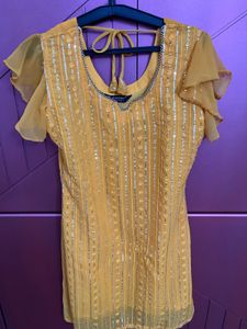 Yellow Embroidered Indian Kurti With Sharara Pant