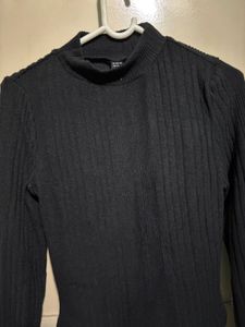 Shein Black Ribbed Long Sleeve Top